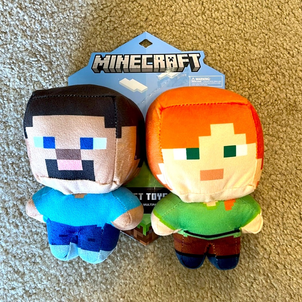 NWT Fetch For Pets Minecraft Steve & Alex Figure Plush Squeaky Dog Toys